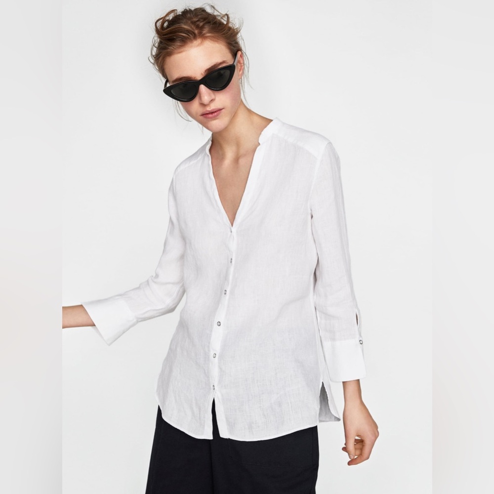 Zara Basic White Button Down Shirt for Women,100%… - image 1